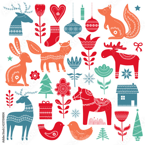 Christmas hand drawn elements in Scandinavian style