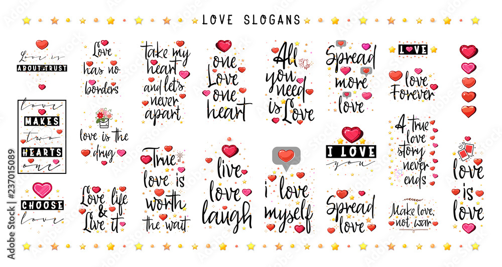 Love quotes big set. Vintage lettering for t-shirt design. Valentine card. Vintage design.