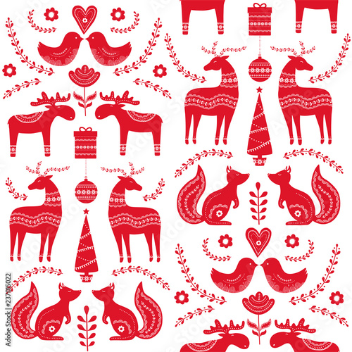 Scandinavian seamless folk art hand drawn pattern