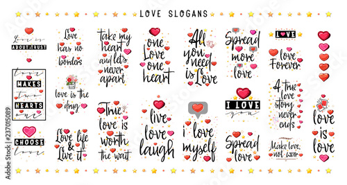 Love quotes big set. Vintage lettering for t-shirt design. Valentine card. Vintage design.