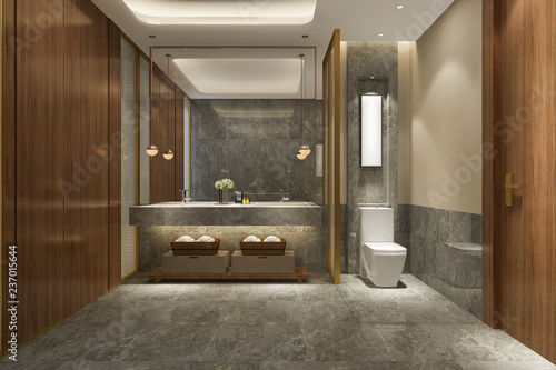 3d rendering modern bathroom with luxury tile decor 