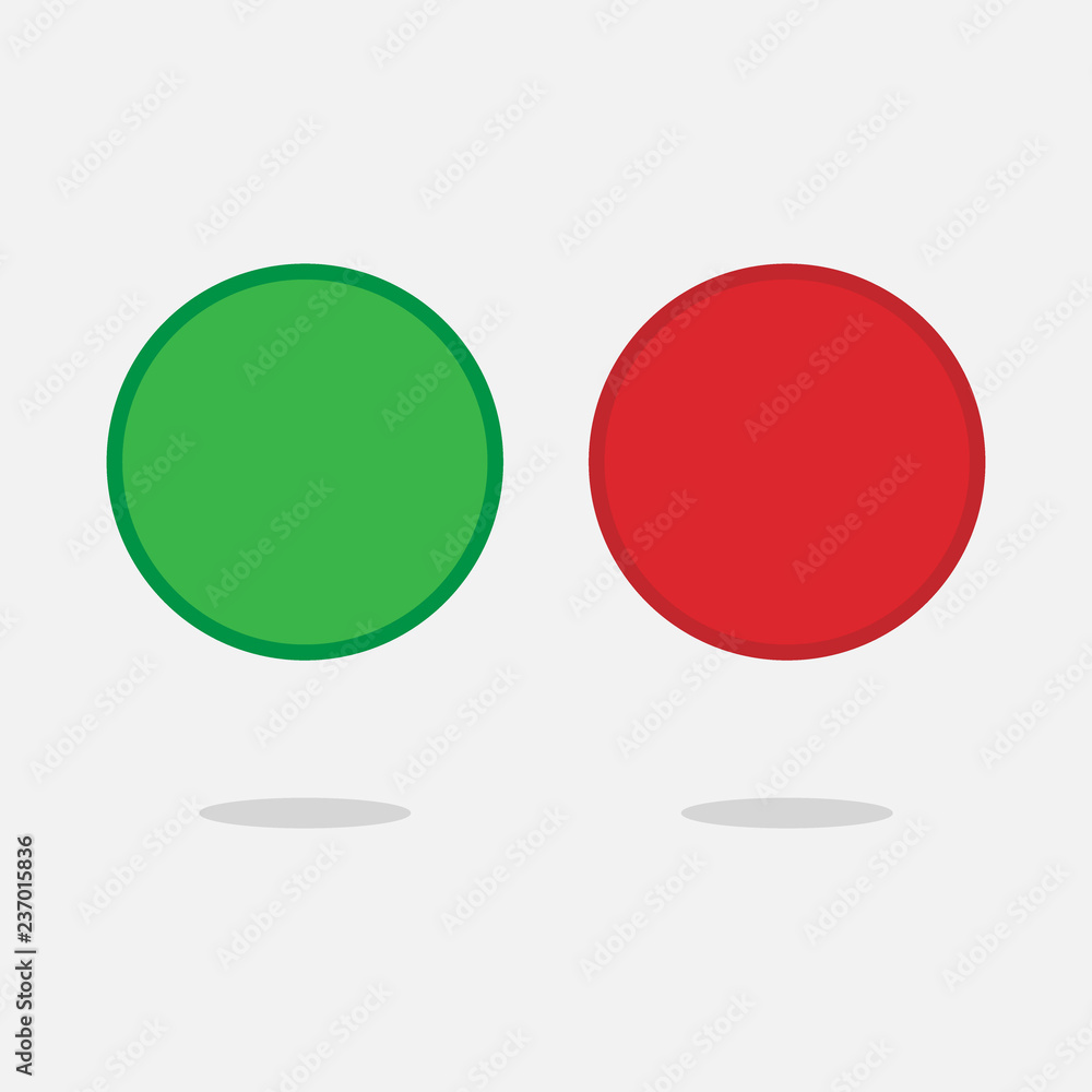 Red and green shiny 3d buttons. Round glass web icons with chrome frame. Vector 3d illustration isolated on white background Red and green shiny 3d buttons. Round glass web icons with chrome frame. Vector 3d illustration isolated on white background