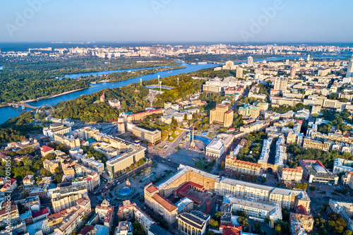 Aerial view of Independence Square - Maidan Nezalezhnosti and other landmarks in Kiev, Ukraine