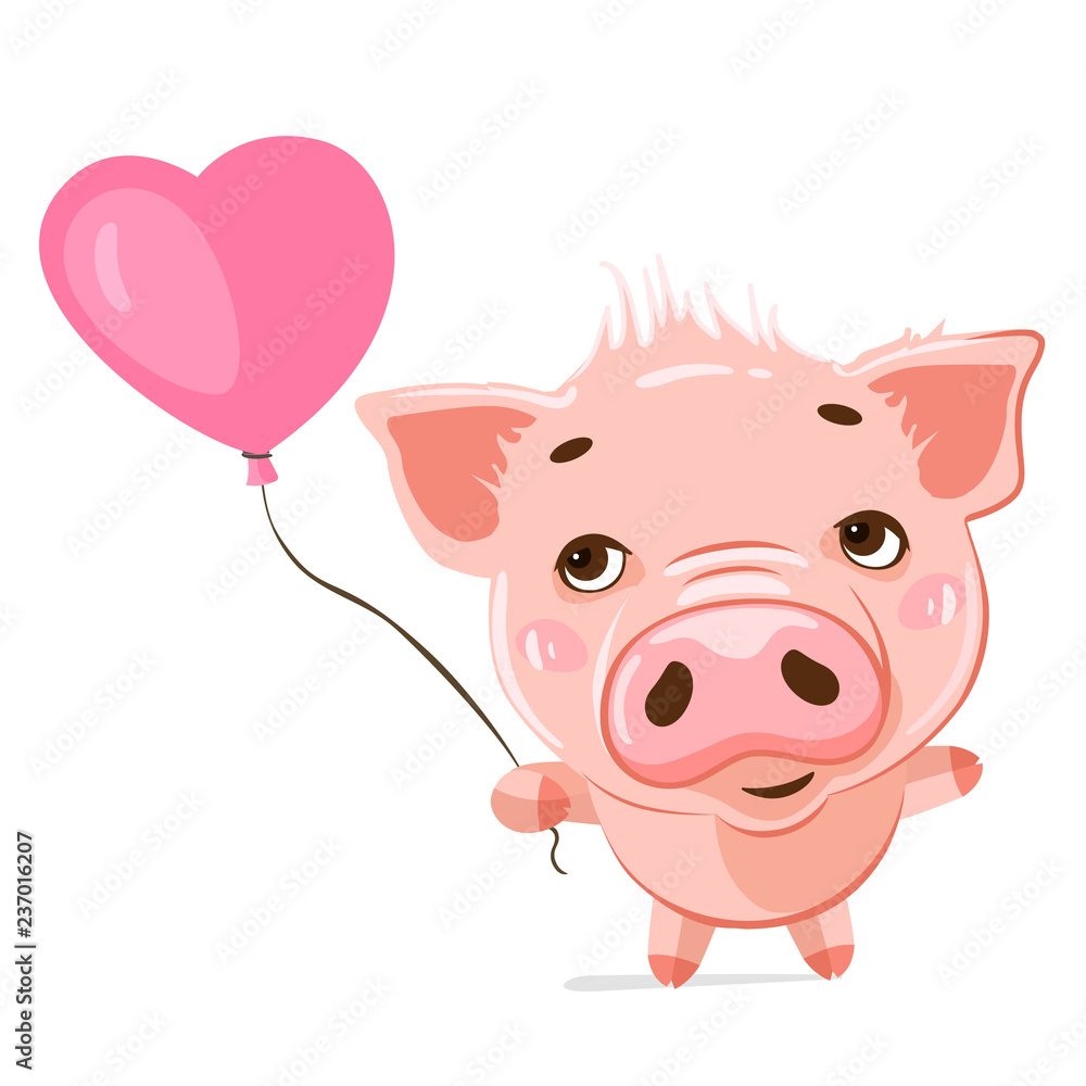 Fototapeta premium Cute little pig. Cartoon character. Illustration of cute funny emoji characters. In Love characters. Stickers. Flat style.