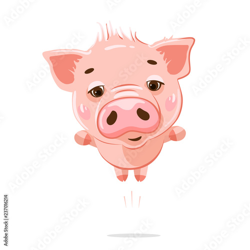 Cute little pig. Cartoon vector character.  Vector illustration of cute funny emoji characters. Happy characters. Stickers. Flat style.
