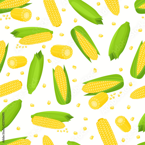 Vector seamless pattern with cartoon corn isolated on white.