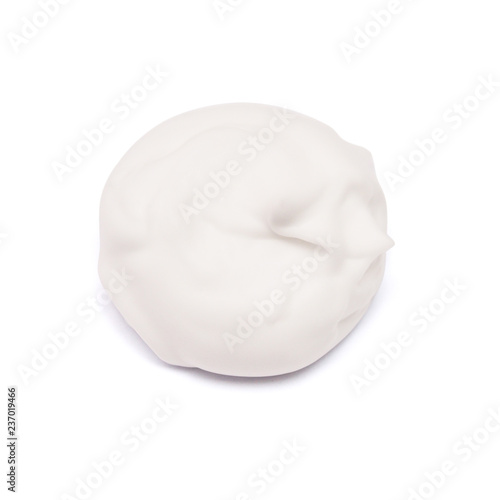 Shaving foam isolated on white background. Creative concept. Flat lay, top view