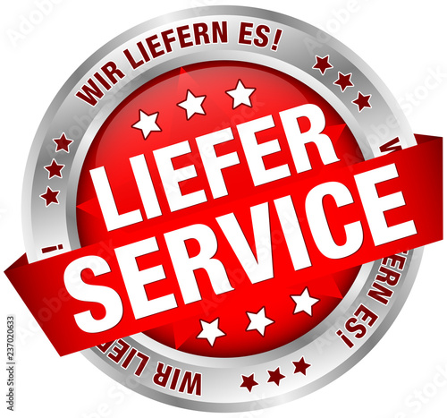 Button Banner "Lieferservice" rot/silber