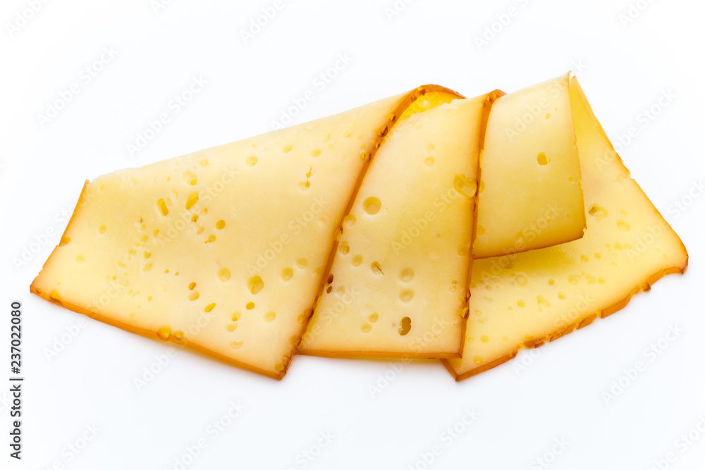 Cheese slices isolated on the white background.