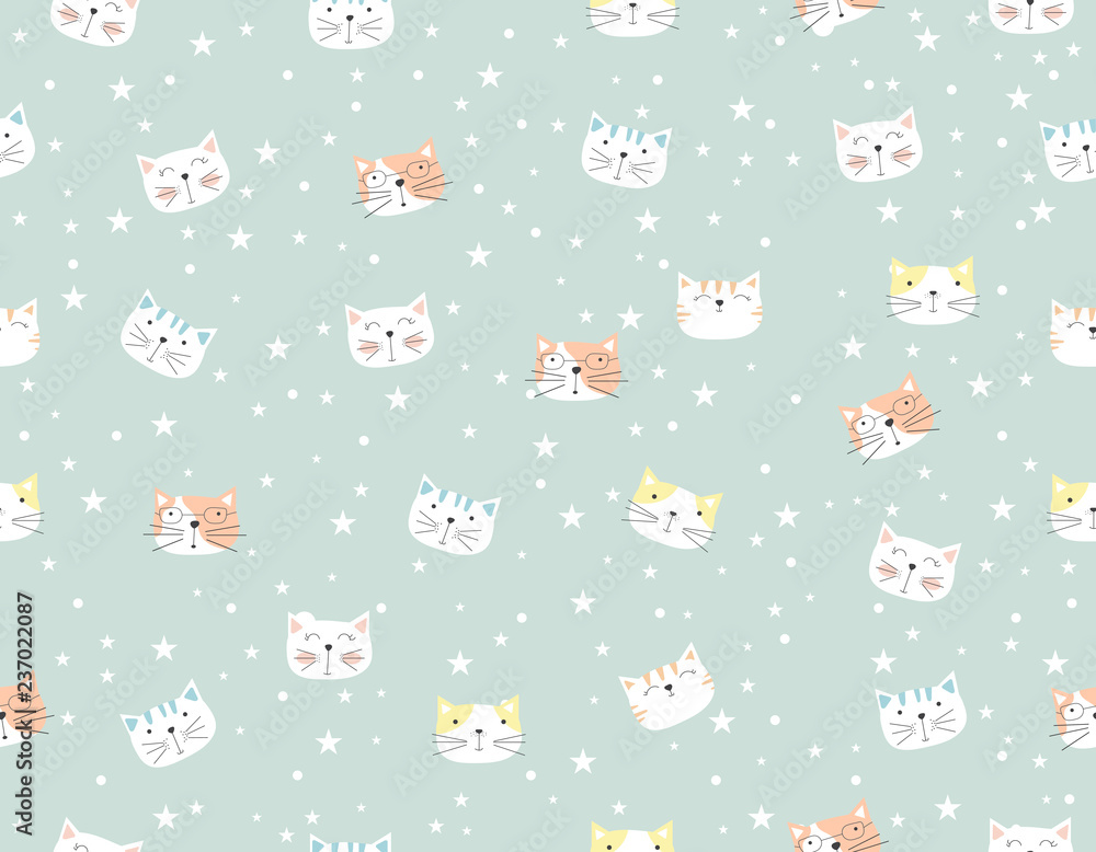 Cute cat cartoon seamless pattern animal.vector,illustration