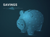 Abstract modern business background vector depicting savings with stars and lines in shape of a piggy bank on blue background.