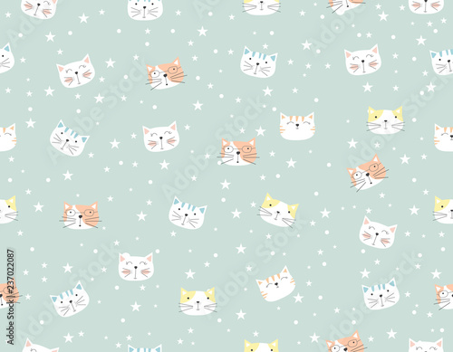 Fototapeta Naklejka Na Ścianę i Meble -  Cute cat cartoon seamless pattern animal.vector,illustration