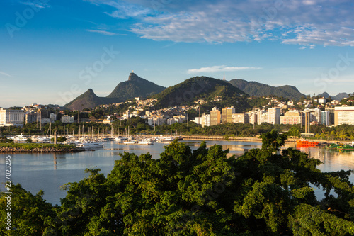 Beautiful panoramic view of the city of Rio de Janeiro with corcovado at dawn. photo