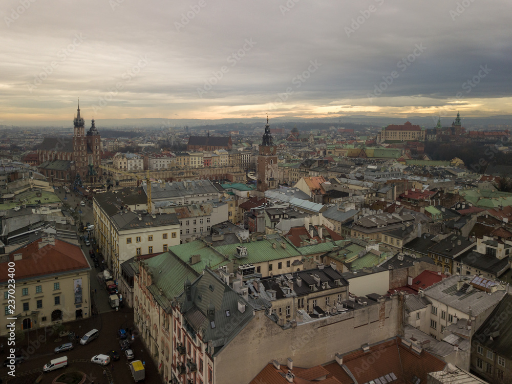 Krakow's Old Town with a bird's eye view of the north-west side