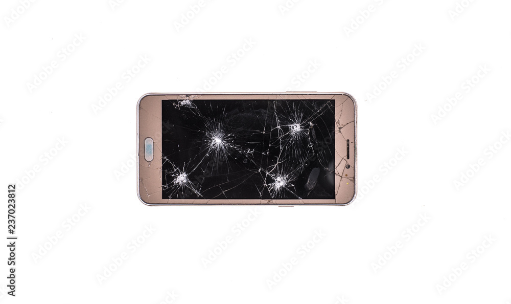 broken cell phone on white isolated background broken cell phone on white isolated background