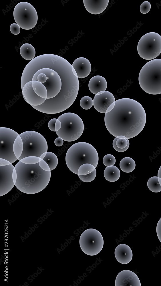 Dark background and light bubbles. Wallpaper, texture with balloons. 3D  illustration Stock Illustration | Adobe Stock