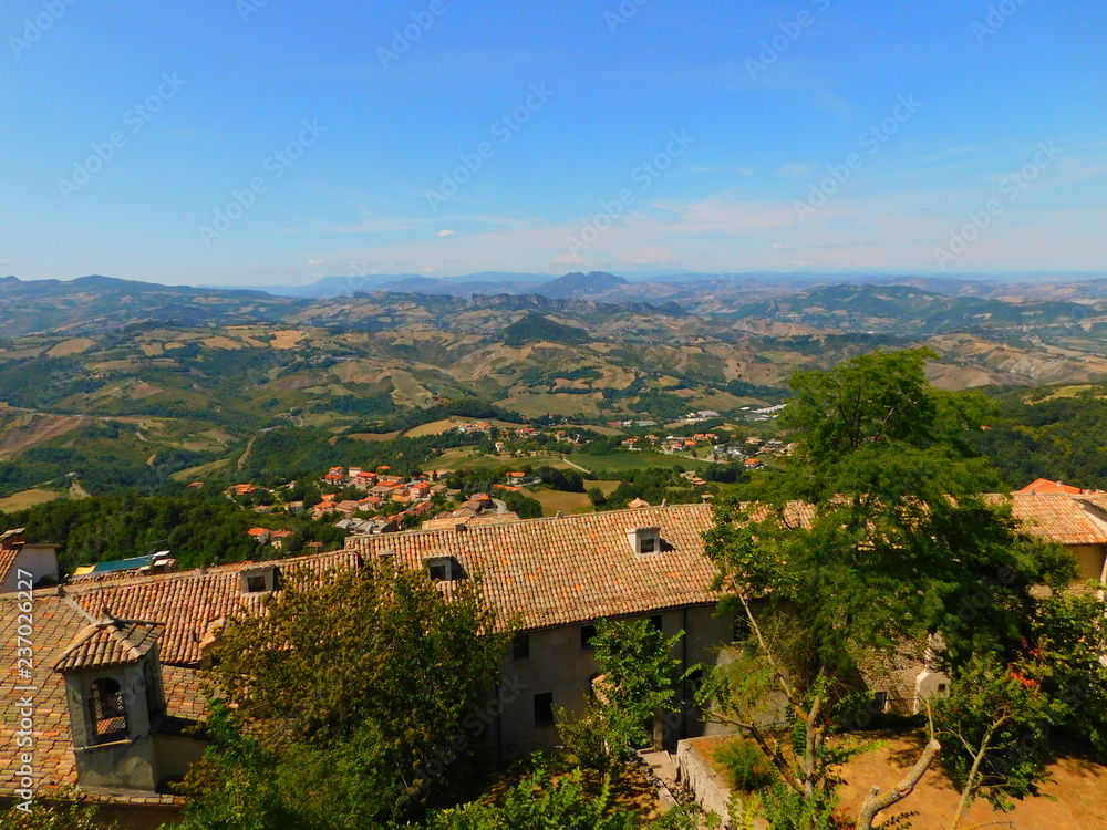 View on San Marino architecture and Italian landscape