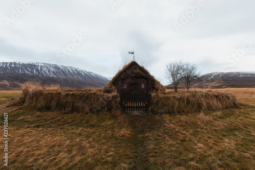 Grafarkirkja in autumn, the oldest church in Iceland photo