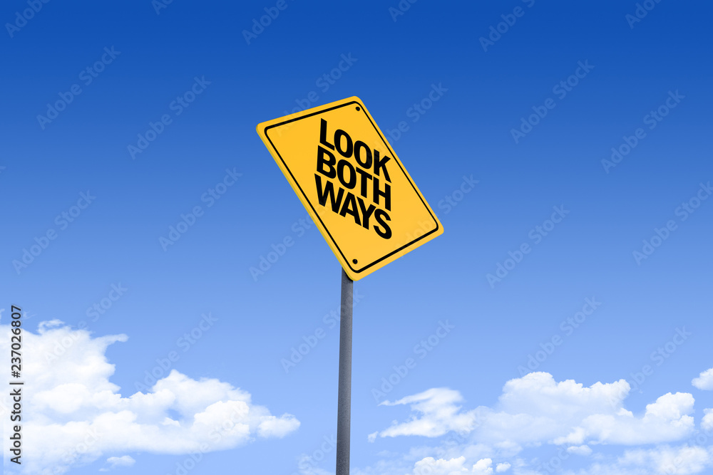 3D Illustration of a road sign _look both ways_angle1 3D Illustration of a road sign _look both ways_angle1