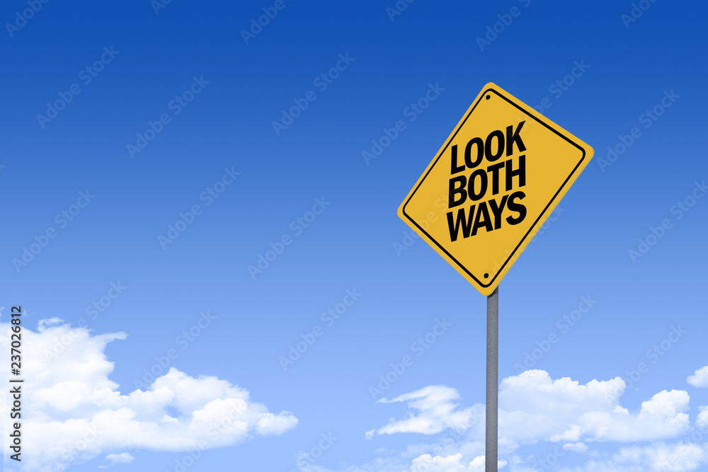 3D Illustration of a road sign _look both ways_angle2 3D Illustration of a road sign _look both ways_angle2