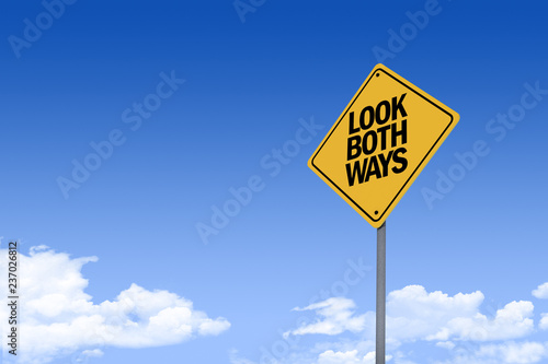 3D Illustration of a road sign _look both ways_angle2