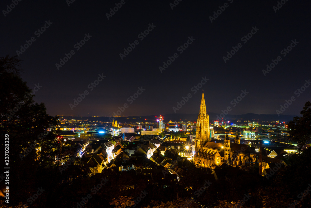 Germany, Dark night atmosphere over city Freiburg im Breisgau