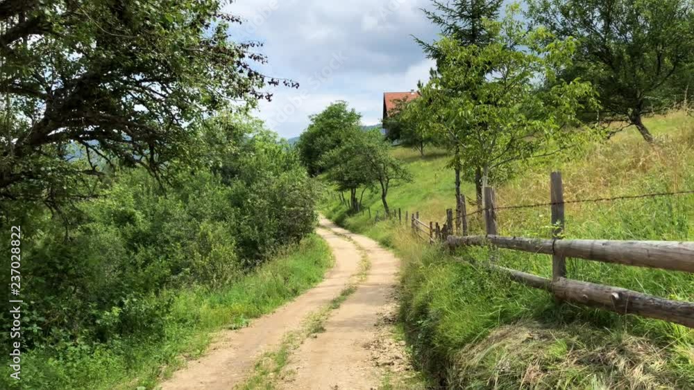 Landscape of rural road and Serbian nature in a summer day. The camera is moving along the road. Slow motion Landscape of rural road and Serbian nature in a summer day. The camera is moving along the road. Slow motion