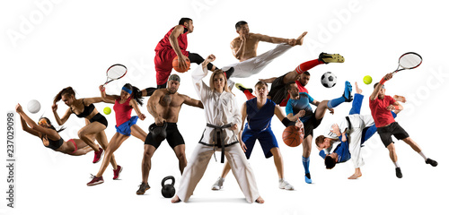Sports collage taekwondo  tennis  soccer  basketball  football  judo  etc