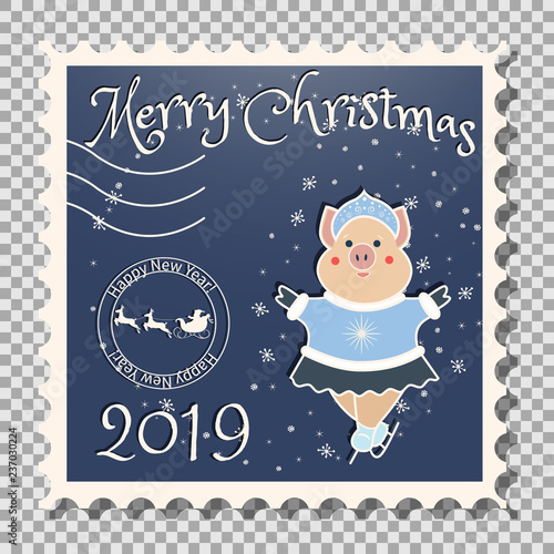 Pig figure - Snow Maiden. Christmas. Postage Stamp