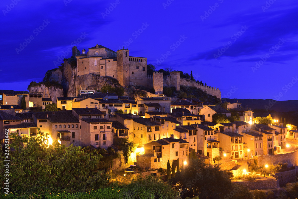 sunset in the medieval town of Alquezar, Huesca province, Aragon, Spain