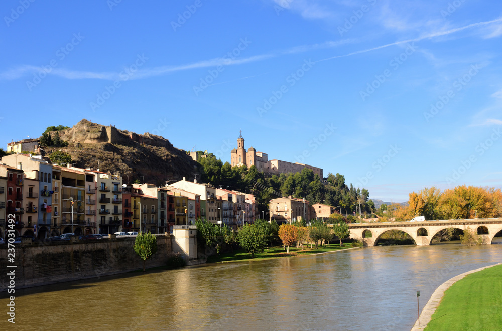 View of Balaguer with the river Segre, LLeida province, Spain