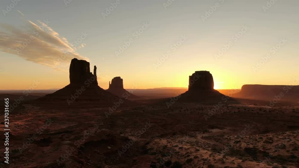 Monument Valley Sunrise Aerial Telephoto Shot Arizona and Utah USA Monument Valley Sunrise Aerial Telephoto Shot Arizona and Utah USA