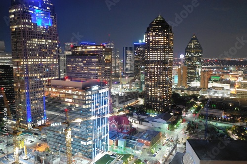 Aerial view of downtown Dallas Texas at night 