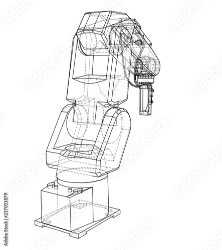 3D outline Robotic arm. 3d illustration