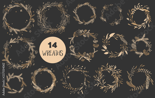 Christmas wreaths set.