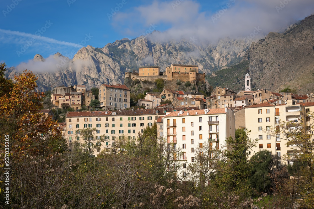 View of the former capital of Corsica, Corte, France