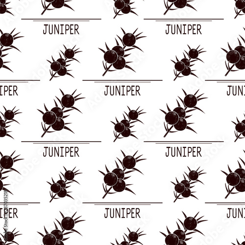 Juniper. Berry, leaves. Background, wallpaper, seamless, texture. Black silhouette.