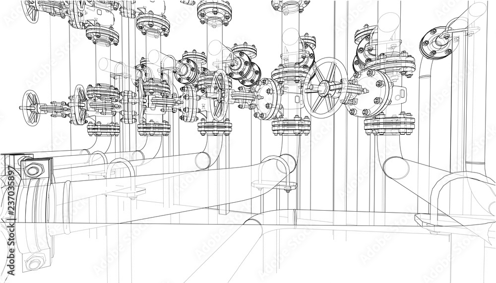 Sketch of industrial equipment. 3d illustration