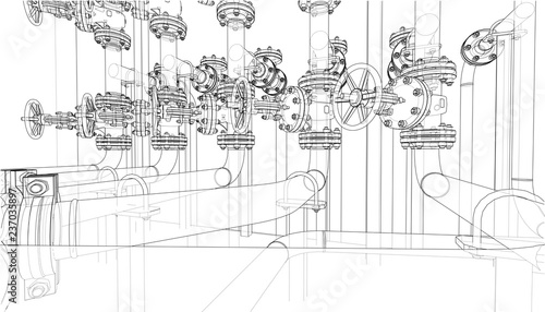 Sketch of industrial equipment. 3d illustration