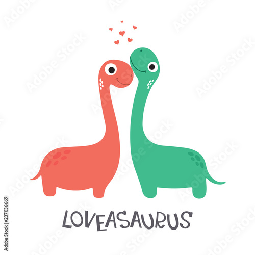 Cute dinosaur couple. Loveasaurus. Vector illustration