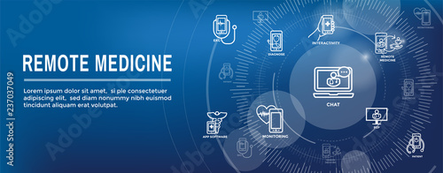 Telemedicine abstract idea with icons illustrating remote health and software