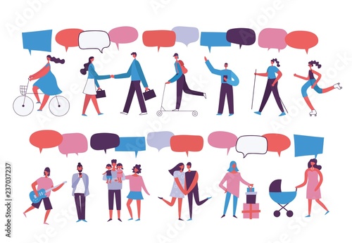 Vector illustration of different people with speech bubbles - Vector