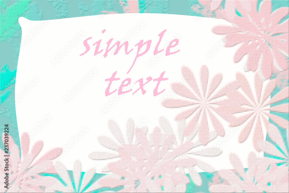 Frame with textural blue and pink background with flowers