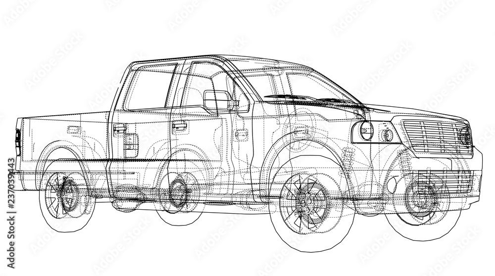 Car SUV drawing outline. 3d illustration
