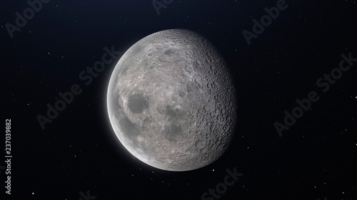 High Resolution The moon view. Earth's natural satellite from Space in a star field showing the terrain
