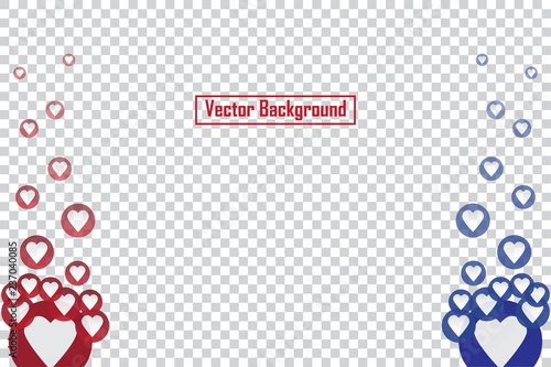Social nets red and blue heart floating web buttons isolated on transparent background. Heart icons for live stream video chat likes falling background vector design template
