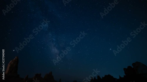 Perseid Meteor Shower Milky Way Over Trona Pinnacles Rock Formation in California USA