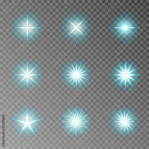 Blue twinkle sparkle vector isolated on transparent background. Flash light camera effect. Glare len