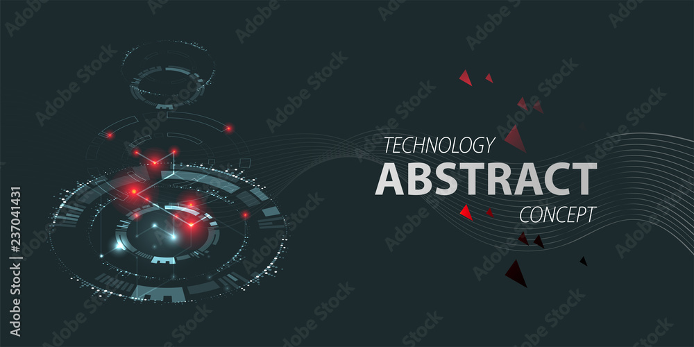 Obraz premium Abstract circle technology concept. Circuit board, high computer color background with red lights. Vector illustration