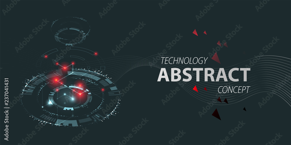 Abstract circle technology concept. Circuit board, high computer color background with red lights. Vector illustration